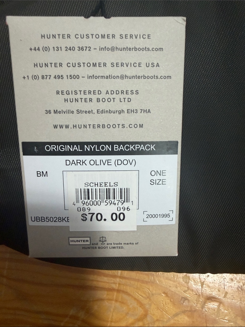 HUNTER Olive Green Nylon Backpack with Red Logo Patch - Picture 2 of 3